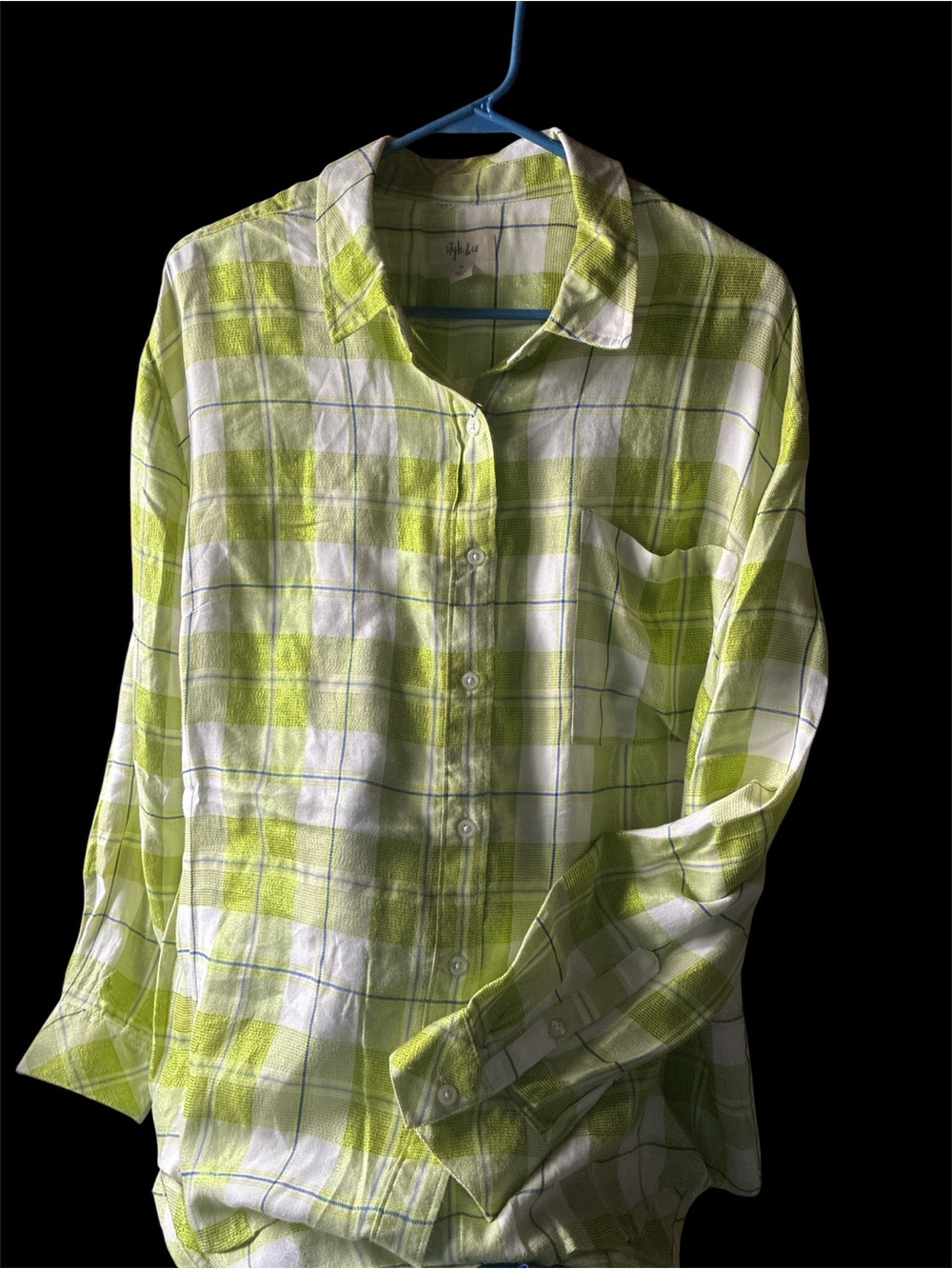 Style & Co. Lime Green and White Plaid Button-Down Shirt